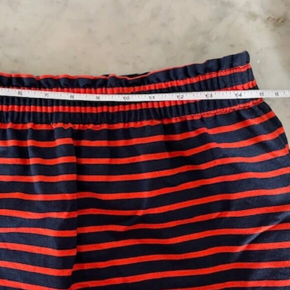 J. CREW Classic Navy Orange Stripe Elastic Waist Linen Mini Sidewalk Skirt 10 - Picture 12 of 14